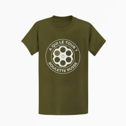 T-shirt Humour Roulette russe A qui le tour ? Kaki / Blanc