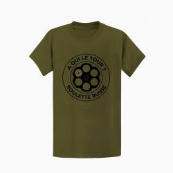 T-shirt Humour Roulette russe A qui le tour ? Kaki / Noir