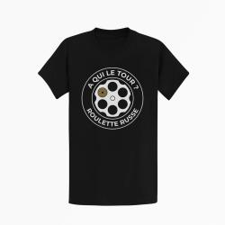 T-shirt Humour Roulette russe A qui le tour ? Noir