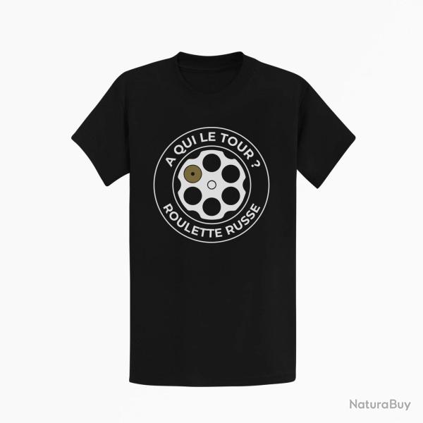 T-shirt Humour Roulette russe A qui le tour ? Noir