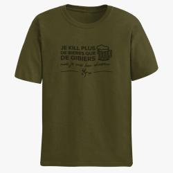 T-shirt Humour Chasse Je kill plus de bi?res que de gibiers Kaki / Noir