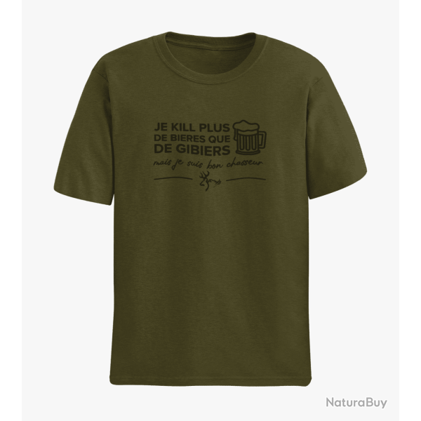 T-shirt Humour Chasse Je kill plus de bi?res que de gibiers Kaki / Noir