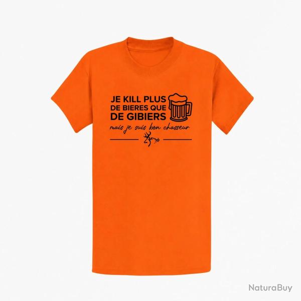 T-shirt Humour Chasse Je kill plus de bi?res que de gibiers Orange