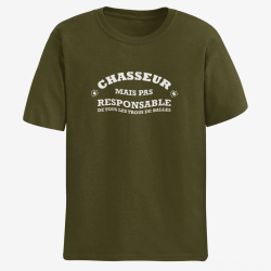 T-shirt Humour Chasse Chasseur mais pas responsable de tous les trous de balles Kaki / Blanc
