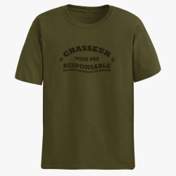 T-shirt Humour Chasse Chasseur mais pas responsable de tous les trous de balles Kaki / Noir