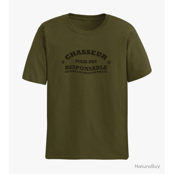 T-shirt Humour Chasse Chasseur mais pas responsable de tous les trous de balles Kaki / Noir