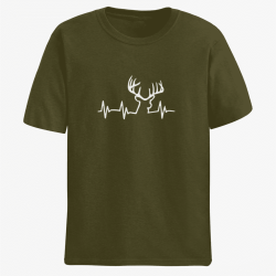 T-shirt CHASSE Battements de Coeur Cerf Kaki / Blanc