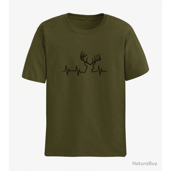 T-shirt CHASSE Battements de Coeur Cerf Kaki / Noir