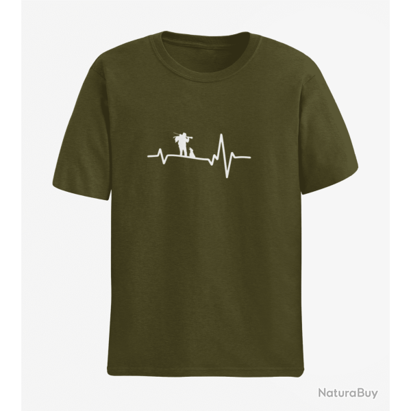 T-shirt CHASSE Battements de Coeur Kaki / Blanc