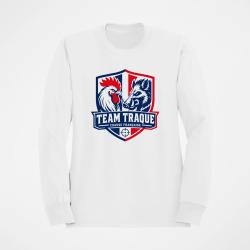 Sweat Chasse Team Traque Fran&ccedil;aise Coq Sanglier Blanc