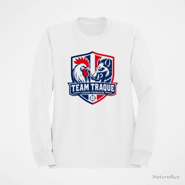 Sweat Chasse Team Traque Fran�aise Coq Sanglier Blanc