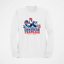 Sweat Chasse Chasseur Fran&ccedil;ais Coq Sanglier Blanc