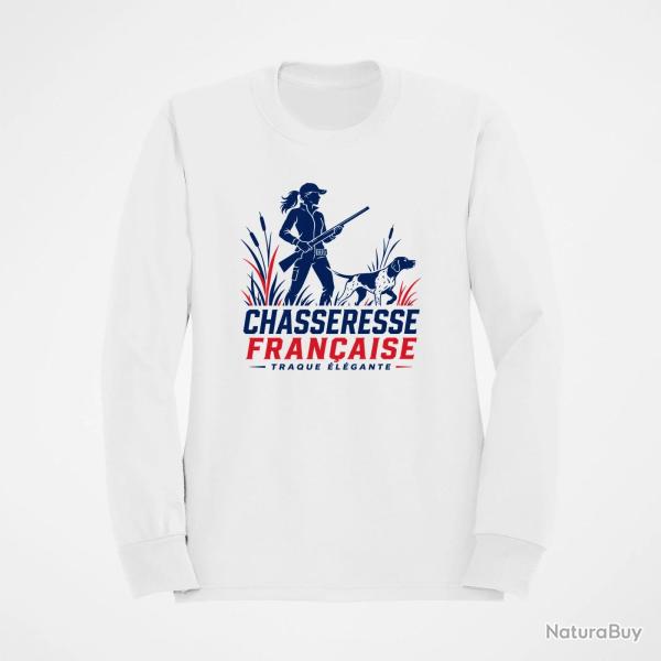 Sweat Chasse Chasseresse Fran�aise Traque �l�gante Blanc