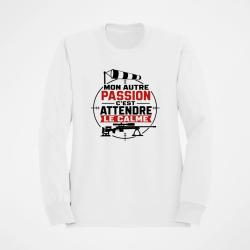 Sweat Tir Sportif Mon autre passion, c'est attendre le calme Blanc / Orange