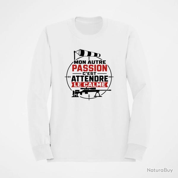 Sweat Tir Sportif Mon autre passion, c'est attendre le calme Blanc / Orange