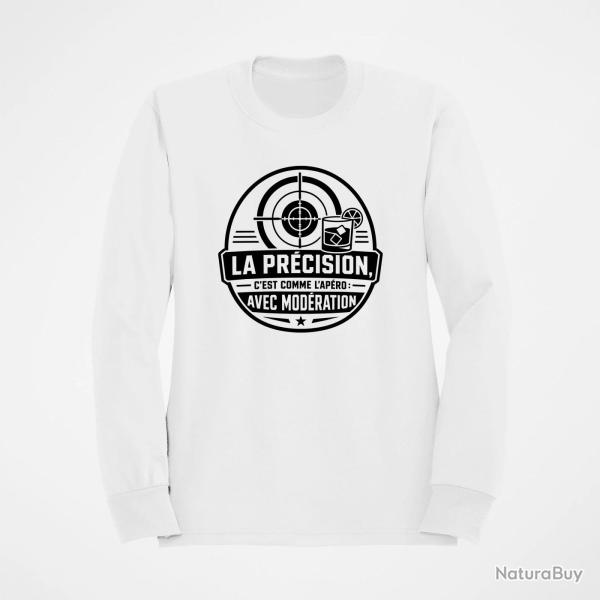 Sweat Tir Sportif La pr�cision, c'est comme l'ap�ro Avec mod�ration Blanc