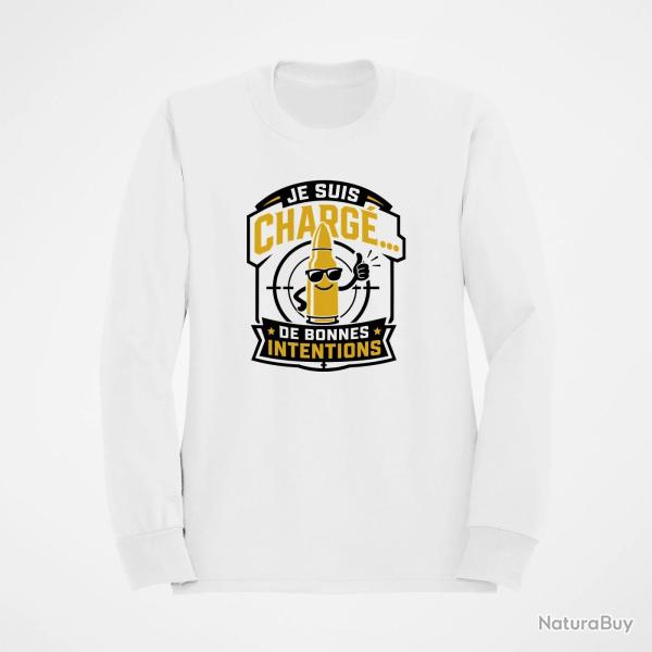 Sweat Tir Sportif Je suis charg� de bonnes intentions Blanc / Orange