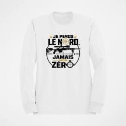 Sweat Tir Sportif Je perds le nord, jamais mon z&eacute;ro Blanc / Orange