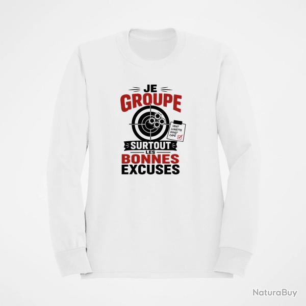 Sweat Tir Sportif Je groupe les bonnes excuses Blanc / Orange
