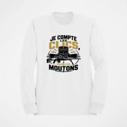 Sweat Tir Sportif Je compte les clics, pas les moutons Blanc / Orange