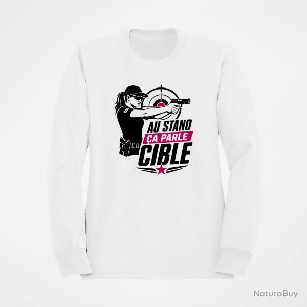 Sweat Tir Sportif Au stand, �a parle cible Blanc / Orange