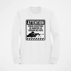 Sweat Tir Sportif Attention tireur susceptible de modifier les faits Blanc