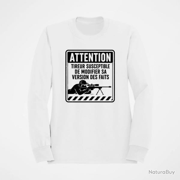 Sweat Tir Sportif Attention tireur susceptible de modifier les faits Blanc