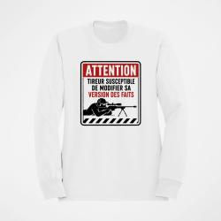 Sweat Tir Sportif Attention tireur susceptible de modifier les faits Blanc / Orange
