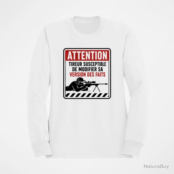 Sweat Tir Sportif Attention tireur susceptible de modifier les faits Blanc / Orange