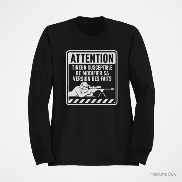 Sweat Tir Sportif Attention tireur susceptible de modifier les faits Noir