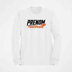 Sweat Ball Trap Pr&eacute;nom personnalis&eacute; Trappeuse Blanc / Orange