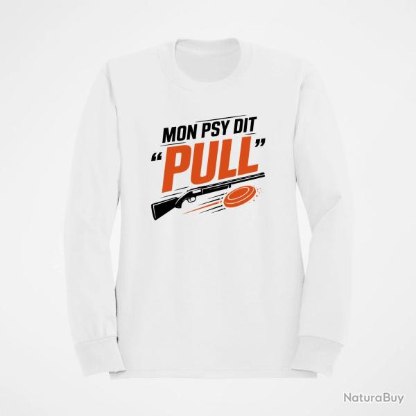 Sweat Ball Trap Mon psy dit Pull Humour tireur Blanc / Orange