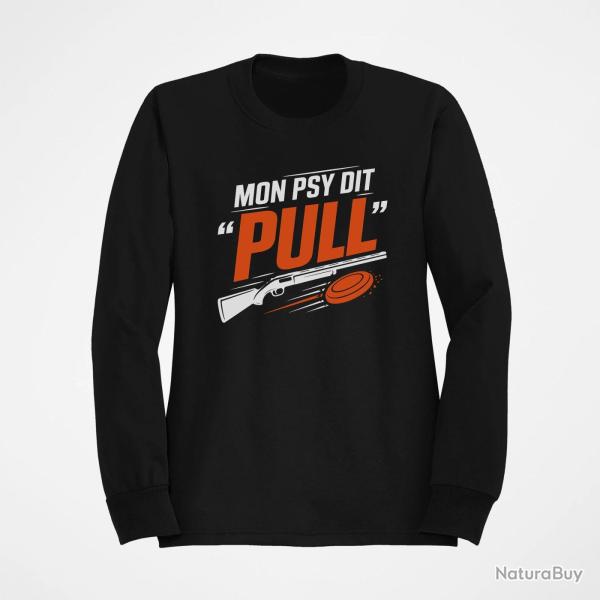 Sweat Ball Trap Mon psy dit Pull Humour tireur Noir / Orange