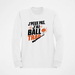 Sweat Ball Trap J'peux pas, j'ai Ball Trap Humour Blanc / Orange