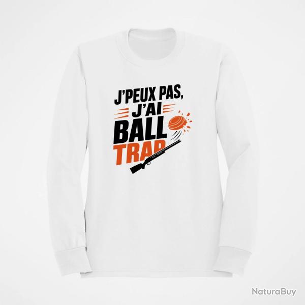 Sweat Ball Trap J'peux pas, j'ai Ball Trap Humour Blanc / Orange