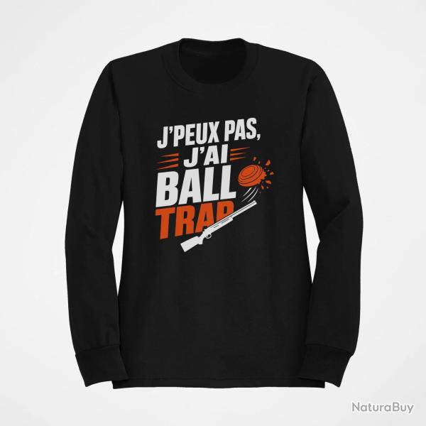 Sweat Ball Trap J'peux pas, j'ai Ball Trap Humour Noir / Orange