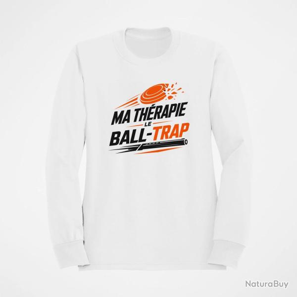 Sweat Ball Trap Ma th�rapie, le Ball Trap Humour Blanc / Orange
