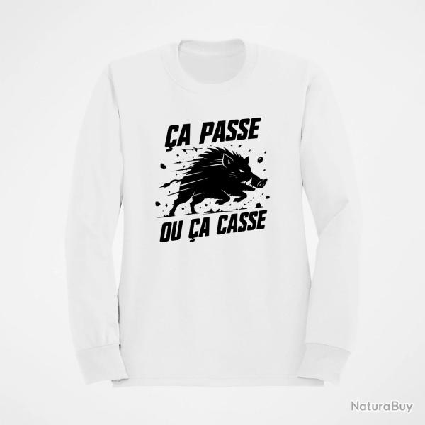 Sweat Chasse �a passe ou �a casse Sanglier Blanc