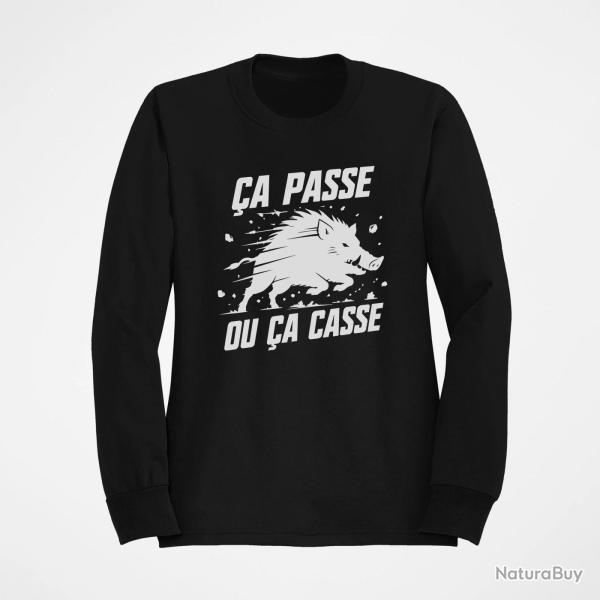 Sweat Chasse �a passe ou �a casse Sanglier Noir