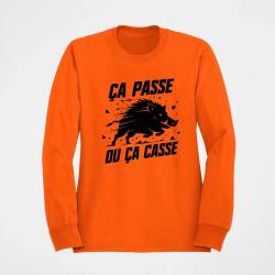Sweat Chasse &Ccedil;a passe ou &ccedil;a casse Sanglier Orange