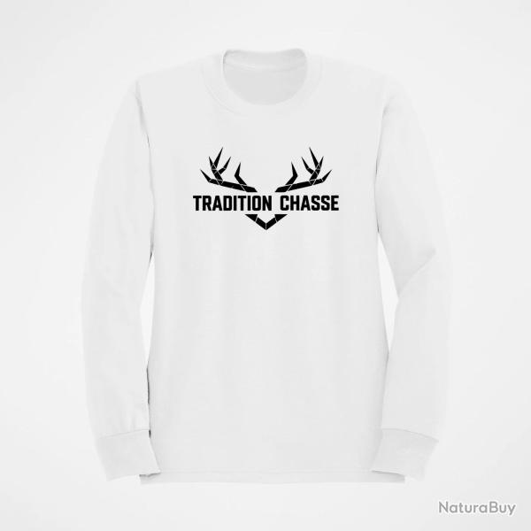 Pull Chasse Tradition chasse For�t et ramure Blanc