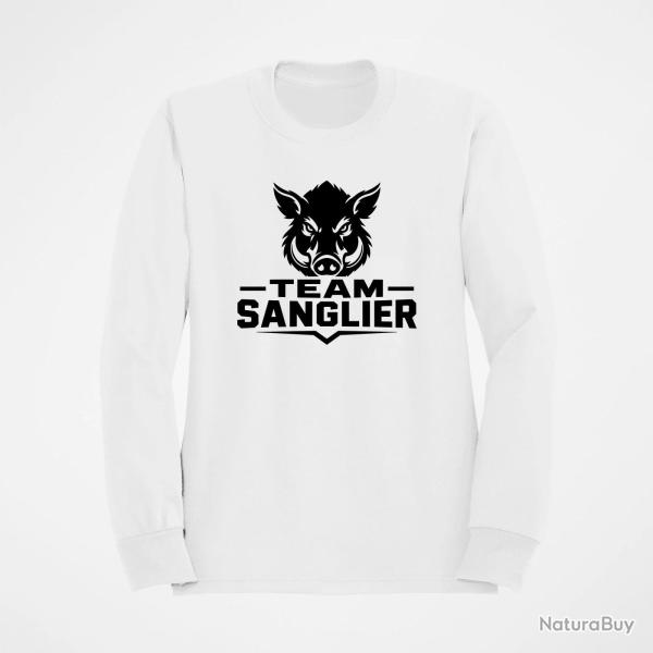 Pull Chasse Team sanglier Portrait sauvage Blanc