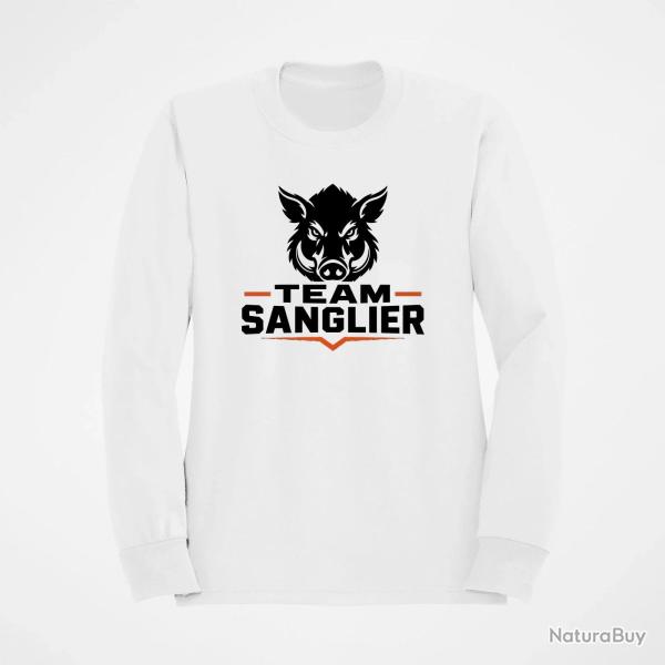 Pull Chasse Team sanglier Portrait sauvage Blanc / Orange