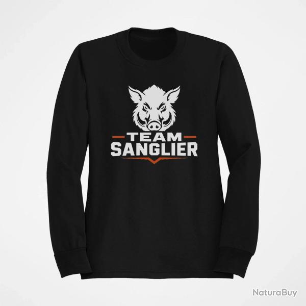 Pull Chasse Team sanglier Portrait sauvage Noir / Orange