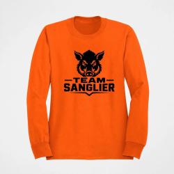 Pull Chasse Team sanglier Portrait sauvage Orange