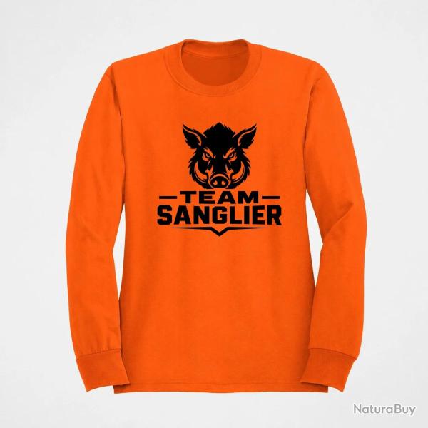 Pull Chasse Team sanglier Portrait sauvage Orange