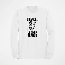 Pull Chasse Silence, le chef traque Empreintes Blanc
