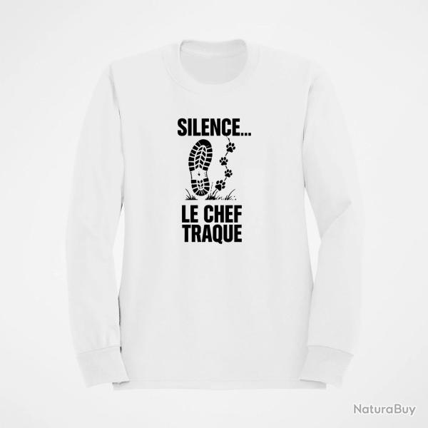 Pull Chasse Silence, le chef traque Empreintes Blanc