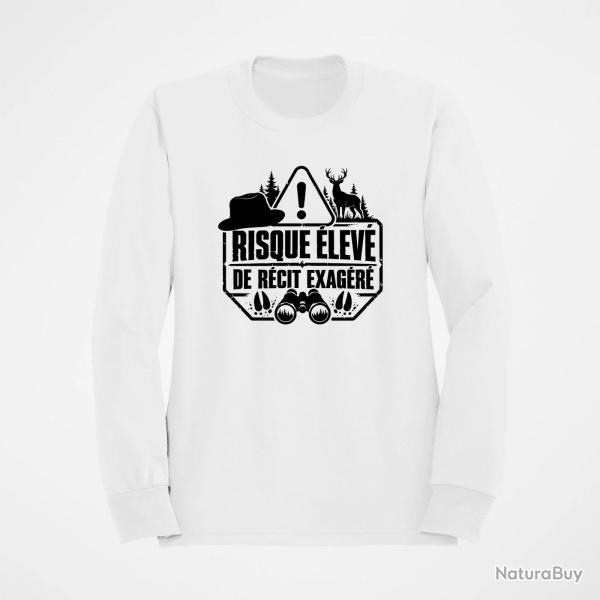 Sweat Chasse R�cit de chasse exag�r� Humour Blanc