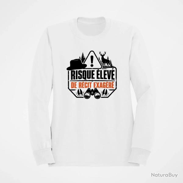 Sweat Chasse R�cit de chasse exag�r� Humour Blanc / Orange